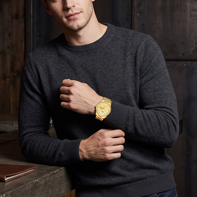 Ferhmen F8600 Gold Mechanical-Style Quartz Watch | Premium Dress Timepiece