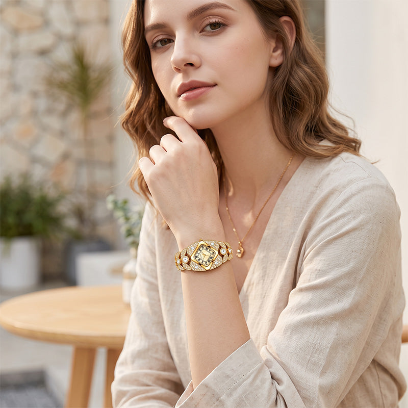 Ferhmen F52109 Women's Gold-Tone Crystal Quartz Watch | Elegant Jewelry Dress Watch