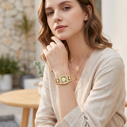 Ferhmen F52109 Women's Gold-Tone Crystal Quartz Watch | Elegant Jewelry Dress Watch