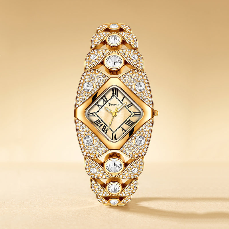 Ferhmen F52109 Women's Gold-Tone Crystal Quartz Watch | Elegant Jewelry Dress Watch