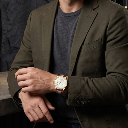Ferhmen F8040 Men's Automatic Mechanical Watch | Gold-Tone World Time Dress Watch