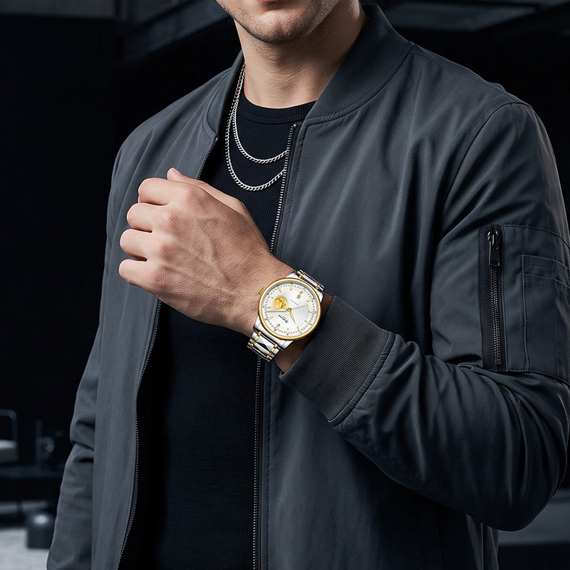 Ferhmen F8900 Men's Two-Tone Mechanical-Inspired Quartz Watch