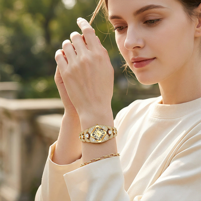 Ferhmen F52109 Women's Gold-Tone Crystal Quartz Watch | Elegant Jewelry Dress Watch