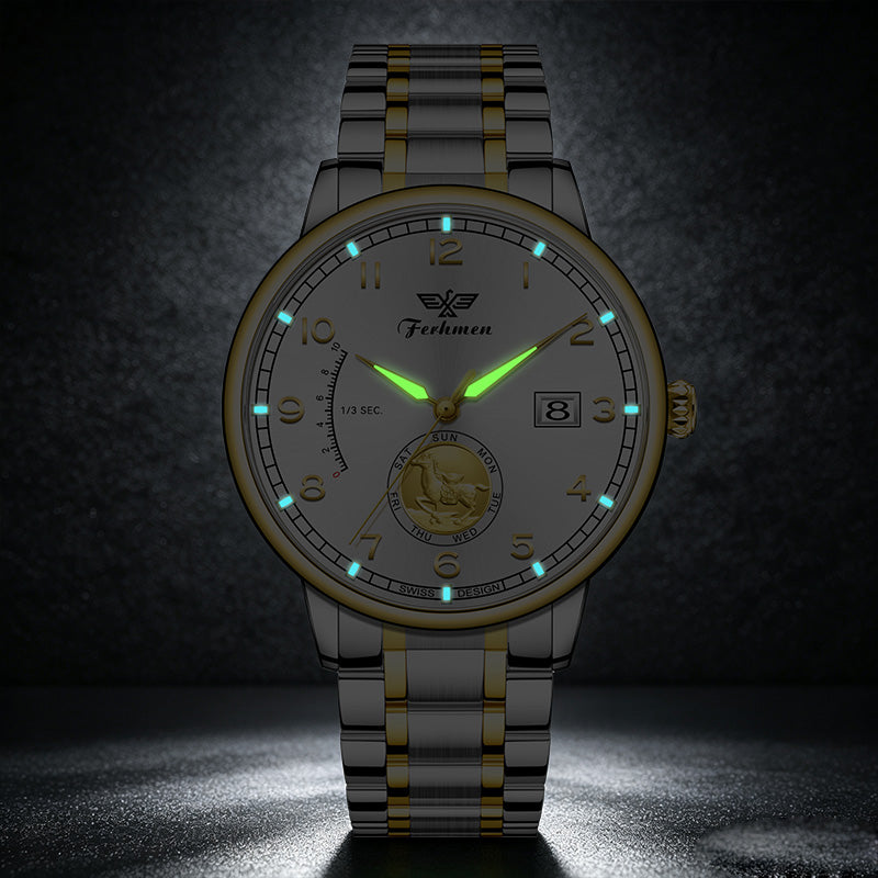 Ferhmen F8909 Men's Silver Dial Mechanical-Inspired Quartz Watch