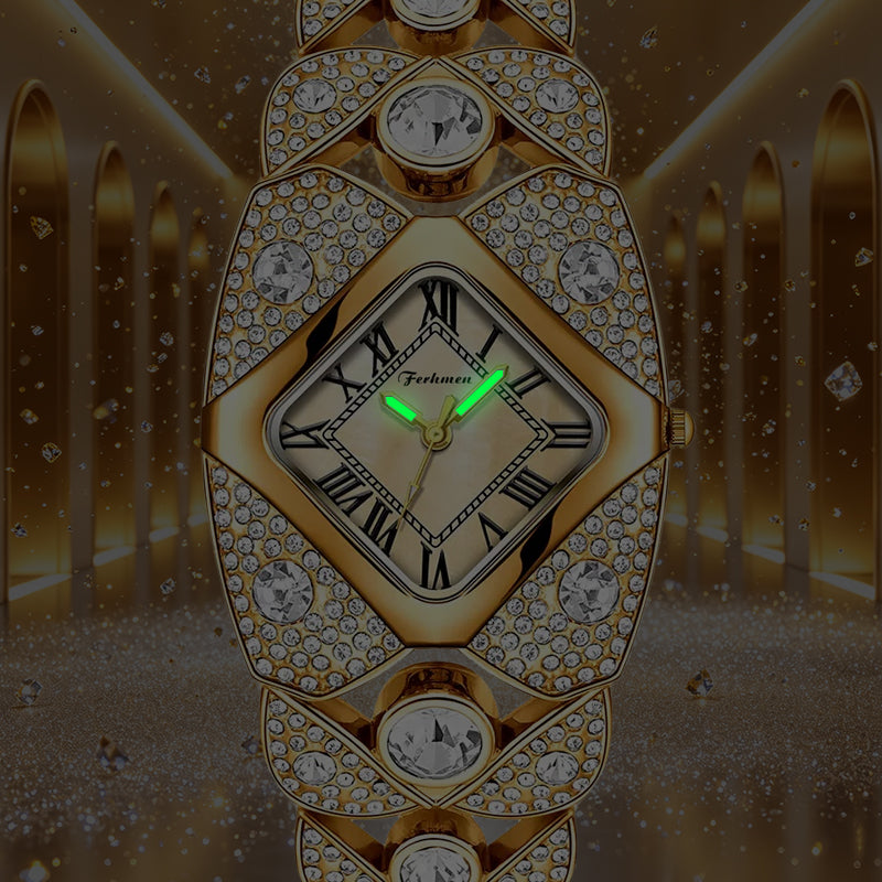 Ferhmen F52109 Women's Gold-Tone Crystal Quartz Watch | Elegant Jewelry Dress Watch