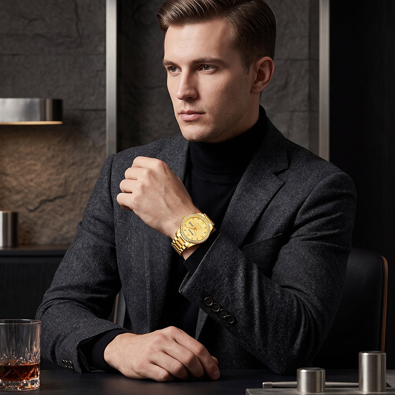 Ferhmen F8600 Gold Mechanical-Style Quartz Watch | Premium Dress Timepiece