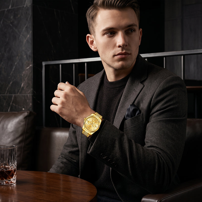 Ferhmen F8330 Men's Gold Watch | Mechanical-Inspired Quartz