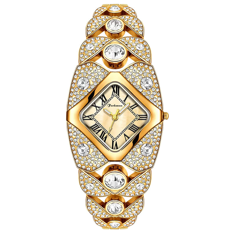Ferhmen F52109 Women's Gold-Tone Crystal Quartz Watch | Elegant Jewelry Dress Watch