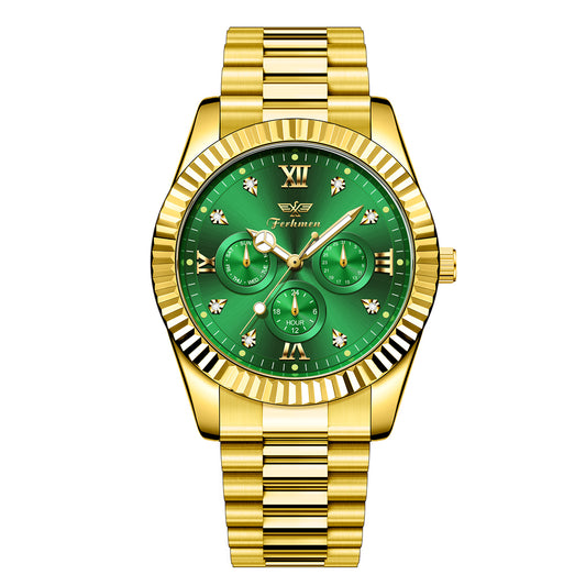 Ferhmen F8330 Men's Gold Green Watch | Mechanical-Inspired Quartz
