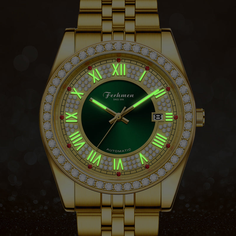 FERHMEN F8585 Men's Gold Green Watch | Mechanical-Inspired Quartz