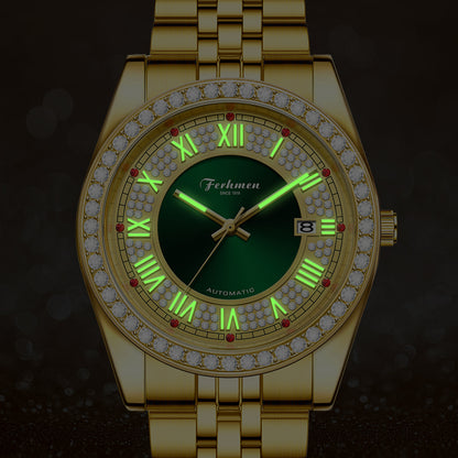 FERHMEN F8585 Men's Gold Green Watch | Mechanical-Inspired Quartz