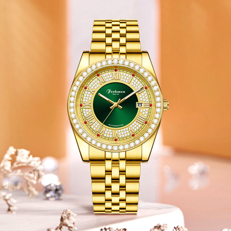 FERHMEN F8585 Men's Gold Green Watch | Mechanical-Inspired Quartz