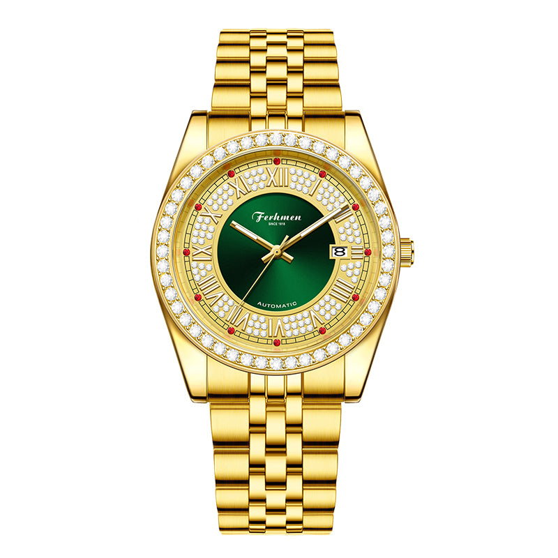 FERHMEN F8585 Men's Gold Green Watch | Mechanical-Inspired Quartz