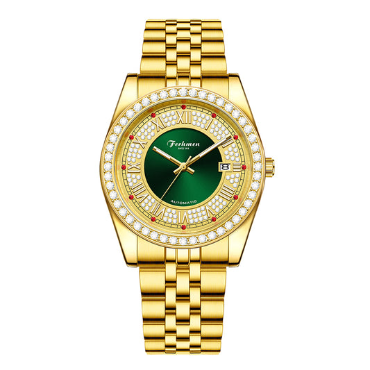 FERHMEN F8585 Men's Gold Green Watch | Mechanical-Inspired Quartz