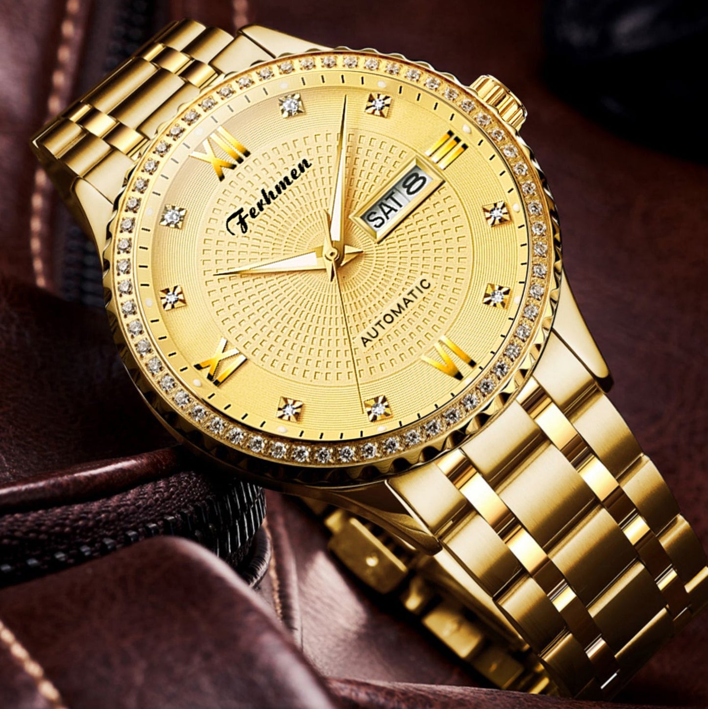 Ferhmen F8600 Gold Mechanical-Style Quartz Watch | Premium Dress Timepiece