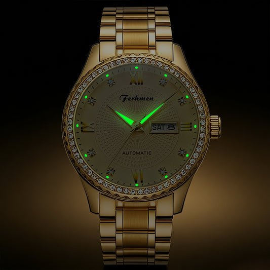 Ferhmen F8600 Gold Mechanical-Style Quartz Watch | Premium Dress Timepiece