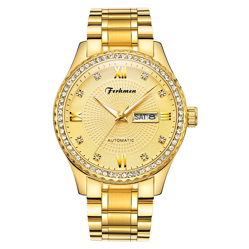 Ferhmen F8600 Gold Mechanical-Style Quartz Watch | Premium Dress Timepiece