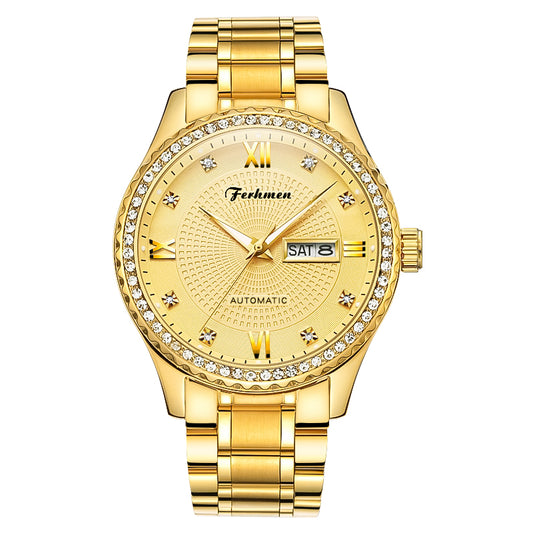 Ferhmen F8600 Gold Mechanical-Style Quartz Watch | Premium Dress Timepiece