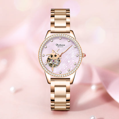 Ferhmen 6888 Women's Rose Gold Skeleton Automatic Watch