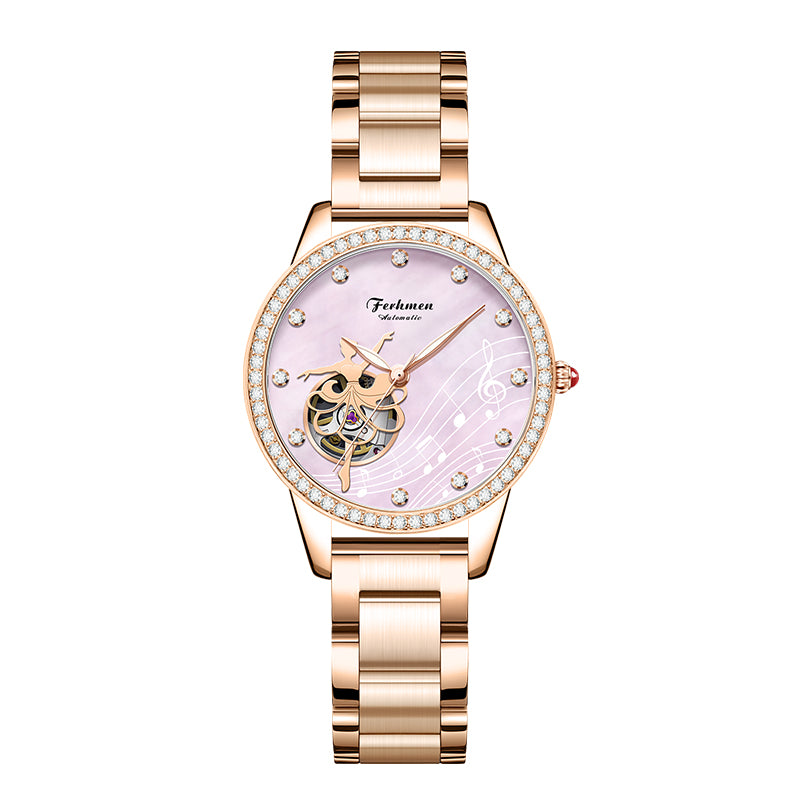 Ferhmen 6888 Women's Rose Gold Skeleton Automatic Watch