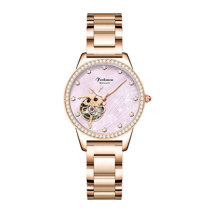 Ferhmen 6888 Women's Rose Gold Skeleton Automatic Watch