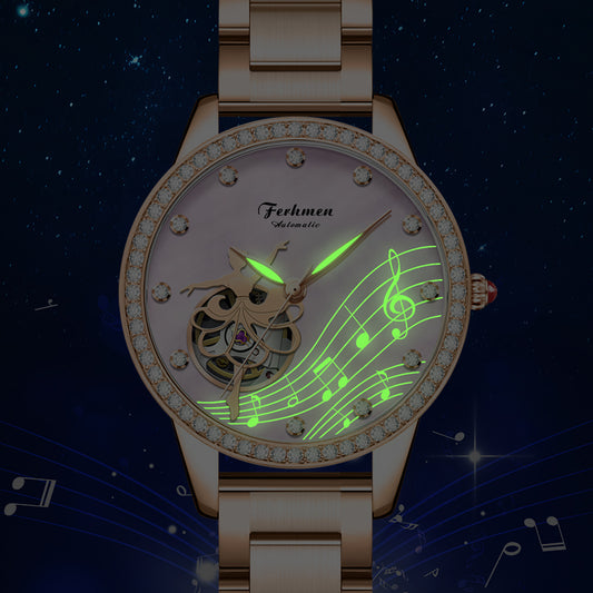 Ferhmen 6888 Women's Rose Gold Skeleton Automatic Watch