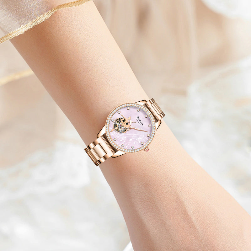Ferhmen 6888 Women's Rose Gold Skeleton Automatic Watch
