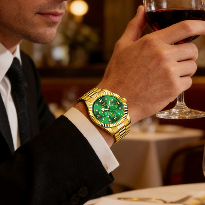 Ferhmen F8330 Men's Gold Green Watch | Mechanical-Inspired Quartz