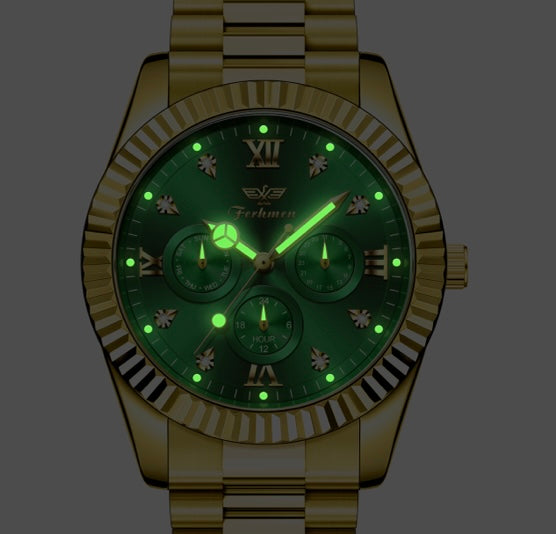 Ferhmen F8330 Men's Gold Green Watch | Mechanical-Inspired Quartz