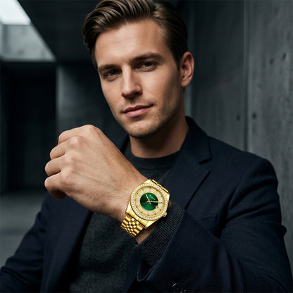 FERHMEN F8585 Men's Gold Green Watch | Mechanical-Inspired Quartz